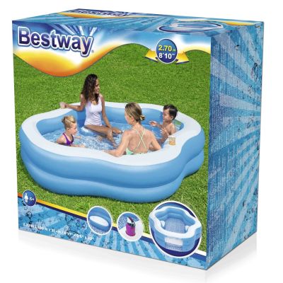 10. Bestway 54409 Aufstellpool, aufblasbarer Pool, oval, blau-weiß