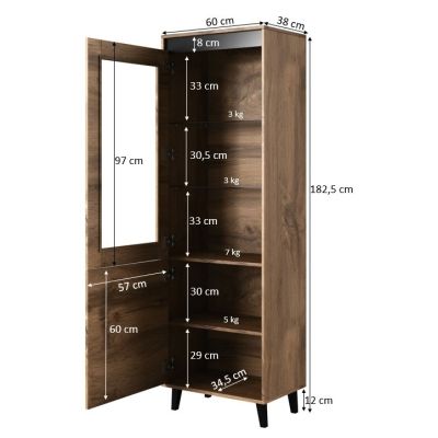 4. NORD Vitrine 60x38x182,5 Eiche Wotan/Anthrazit