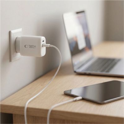 5. Tech-Protect NCA65W-GAN 2-Port PD 65W / QC3.0 2-Port Wandladegerät – Weiß