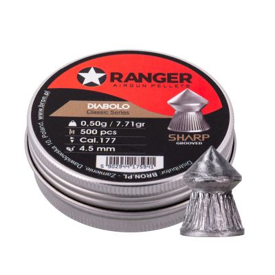4. 4,5 mm RANGER Diabolo Classic Sharp Geriffelte Kugeln, geriffelte Spitze, 500 Stk. 0,50 g