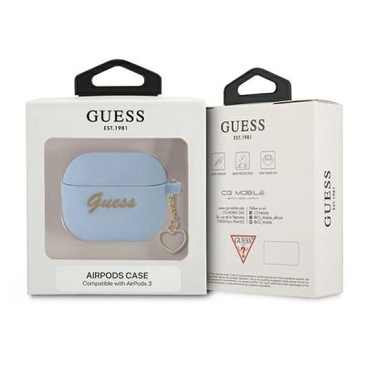 3. Guess, GUA3LSCHSB AirPods 3 Cover Blau/Blau Silicone Charm Heart Collection