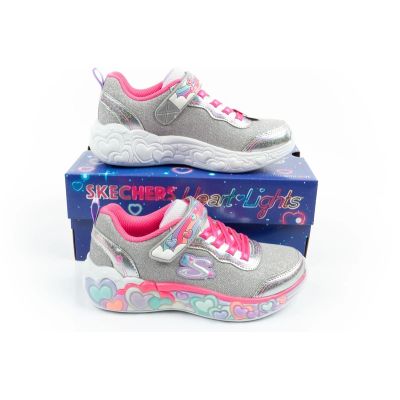 10. Skechers S Lights LED Kinderschuhe mit Klettverschluss für Mädchen, Grau