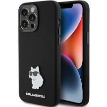 Karl Lagerfeld Choupette Metal Pin-Hülle aus Silikon für iPhone 15 Pro Max – Schwarz