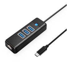 Orico PW3UR25-C3 USB-Hub mit 4 Anschlüssen (3x USB-A 3.0, 1x RJ45 2,5G Ethernet, 0,5 m Kabel) – Schwarz