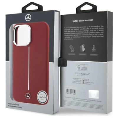 8. Mercedes Silikonhülle mit weißem Streifen und MagSafe-Funktion für iPhone 16 Pro Max – Rot