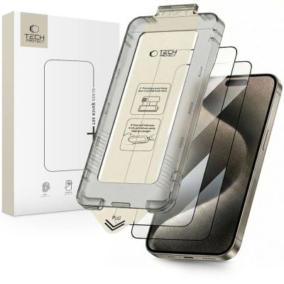 9. Tech-Protect Quick Set+ 2er-Pack Panzerglas für iPhone 15 Pro - Schwarz