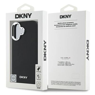 8. DKNY Plain Silver Logo MagSafe Hülle für iPhone 16 – Schwarz