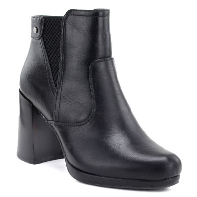 Damen-Ankle-Boots mit Blockabsatz und Plateau, gefüttert, schwarz, M.Daszyński AF125B-1