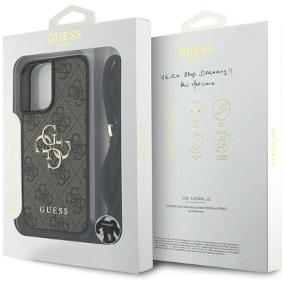 7. Guess 4G Big Logo Cord Stap Crossbody Case für iPhone 16 Plus Braun