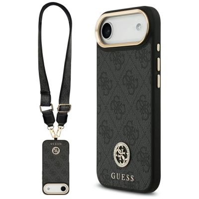 Guess 4G Strass Logo & Big Strap Metal Buttons MagSafe Case für iPhone Air - Schwarz