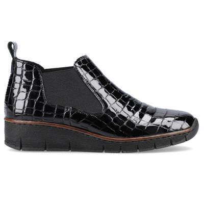 48. Rieker W R474 Schlangenleder Stiefeletten schwarz