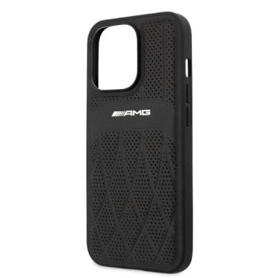 6. AMG Lederhülle mit gebogenen Linien für iPhone 13 Pro Max – Schwarz