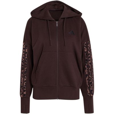 2. adidas Damen-Kapuzenpullover mit durchgehendem Reißverschluss, Animal-Print, 3-Streifen, Braun KV9299