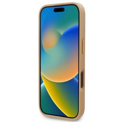5. Karl Lagerfeld Leder-Monogramm-Metalllogo-MagSafe-Hülle für iPhone 16 Pro – Beige