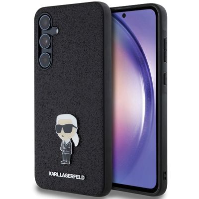 Karl Lagerfeld Fixed Glitter Ikonik Logo Metal Pin Hülle für Samsung Galaxy A55 – Schwarz