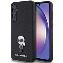 Karl Lagerfeld Fixed Glitter Ikonik Logo Metal Pin Hülle für Samsung Galaxy A55 – Schwarz