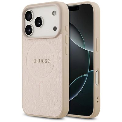 Guess Saffiano Classic Logo MagSafe Case für iPhone 17 Pro - Pink