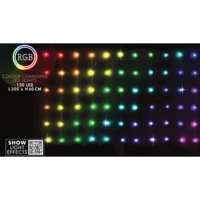 29. Weihnachtsbaumbeleuchtung, Lichtvorhang für den Außenbereich/Innenbereich, 120 LEDs, 300 x 60 cm, mit Fernbedienung, RGB-Farben