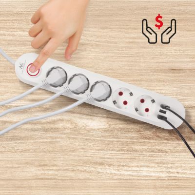 7. MACLEAN Steckdosenleiste mit 5 Steckdosen + 3 USB-Anschlüssen, 110–240 V Wechselstrom, 50/60 Hz, max. 2,1 A, 2500 W, 1,5 m, Weiß, MCE395W
