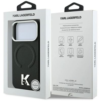 8. Karl Lagerfeld MagSafe Hülle mit geprägtem Ringmuster und Kameo-Logo für iPhone 18 Pro Max / 17 Pro Max – Schwarz