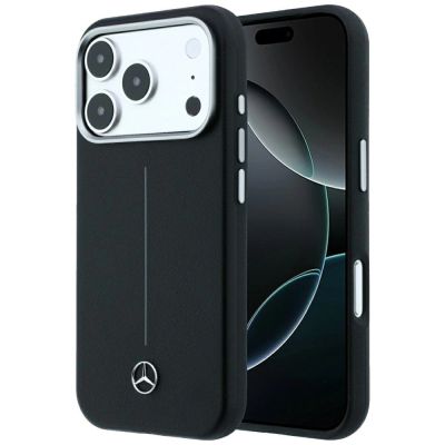 Mercedes Leder-Halbwickelhülle mit ikonischer Linie und MagSafe-Funktion für iPhone 18 Pro Max / 17 Pro Max – Schwarz