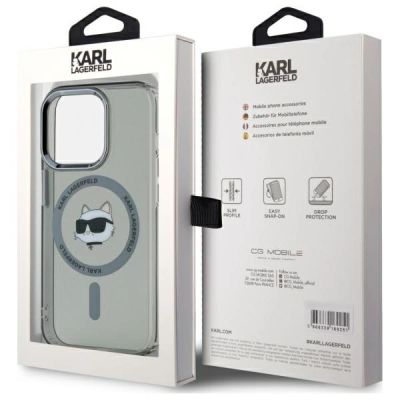 5. Karl Lagerfeld KLHMP15LHLSCHK iPhone 15 Pro 6,1" schwarz/schwarzes Hardcase IML Metal Choupette Head MagSafe