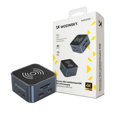 Hub USB-C 12 in 1 Wozinsky WHBC09Y8S multifunktional, mit kabelloser Ladefunktion, Aluminium, mit 15 cm Kabel - grau