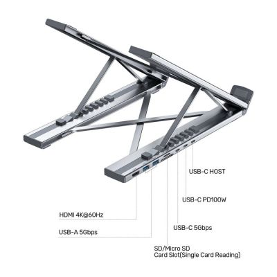 23. UNITEK Verstellbarer Laptopständer + Hub mit USB-C/A, HDMI 2.0, PD 100W