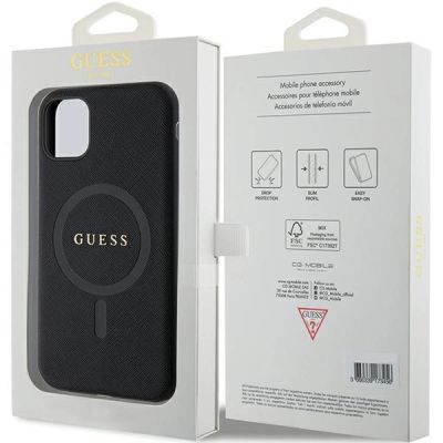 8. Guess GUHMN61PSAHMCK Hülle für iPhone 11 / Xr – schwarzes Saffiano MagSafe