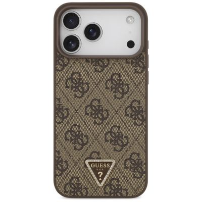 3. Guess Leather 4G Triangle Strass MagSafe Case für iPhone 17 Pro Max - Braun