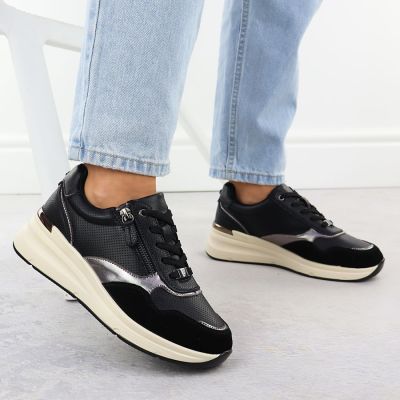 6. Schwarze Damen-Lederschuhe mit Metallic-Effekt, Modell Filippo DP7105/25