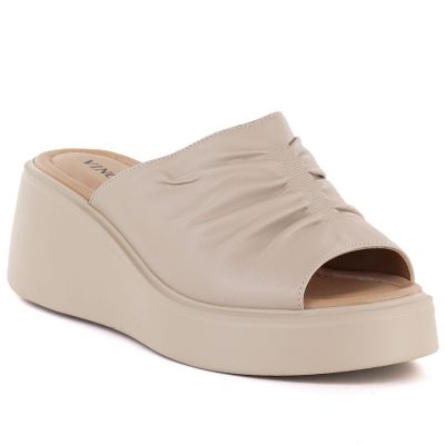 Beige Leder-Keilsandalen für Damen, Modell Vinceza 66949