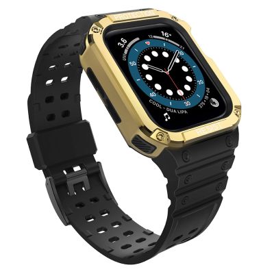 Protect Strap Band für Apple Watch 42/44/45mm Panzergehäuse Armband - Schwarz, Gold