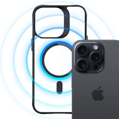 2. 3mk Satin Armor MagCase Hülle mit MagSafe für iPhone 15 Pro Max – transparent mit schwarzem Rahmen