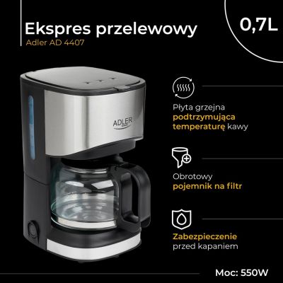 12. Adler AD 4407 Filterkaffeemaschine (550W; schwarz)