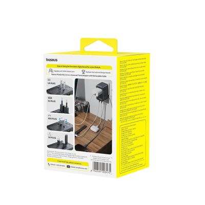 6. Baseus PicoGo AG11 45W 6-in-1 Reiseadapter mit einziehbarem USB-C-Kabel – Schwarz