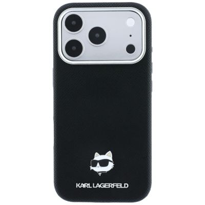 3. Karl Lagerfeld MagSafe-Schutzhülle aus Metall mit Choupette-Kopf-Motiv für iPhone 17 Pro Max / 18 Pro Max – Schwarz