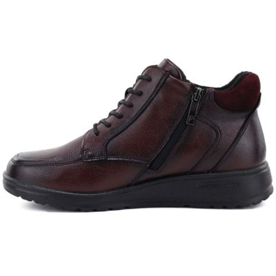 3. Bordeauxrote Damen-Lederstiefeletten mit Keilabsatz, gefüttert – Potocki JE19502