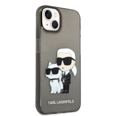 4. Karl Lagerfeld Glitzer Karl&Choupette Hülle für iPhone 14 Plus – Schwarz