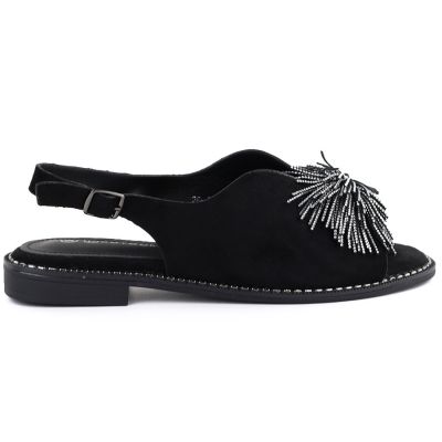 Schwarze Damen-Sandalen mit geschlossenem Absatz und Pailletten, Modell Potocki 43349