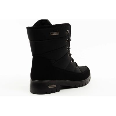 4. Progress Damen-Winterstiefel, schwarze gefütterte Schneestiefel mit Lammfell