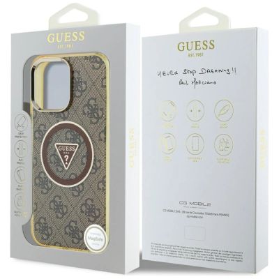 8. Guess IML Metal Glitter 4G Circle Triangle MagSafe Case für iPhone 16 Pro - Braun