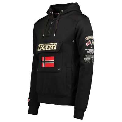 3. Herren-Sportpullover Geographical Norway GYMCLASS BLACK DB MEN 100 mit Kapuze, schwarz (WU4185H-GN-BLACK)