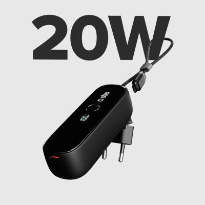 2. SBS Hybrid PD 20W 5000mAh Powerbank mit integriertem Kabel und faltbarem Stecker - Schwarz