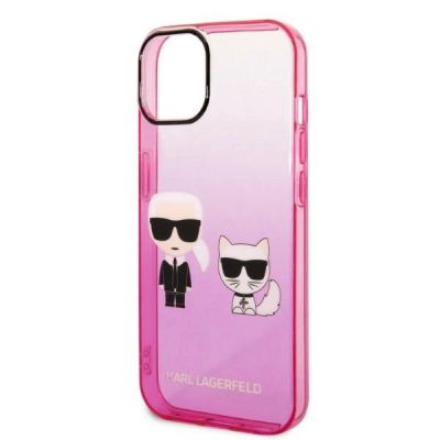 6. Karl Lagerfeld Gradient Ikonik Karl&Choupette Hülle für iPhone 14 Plus - Pink