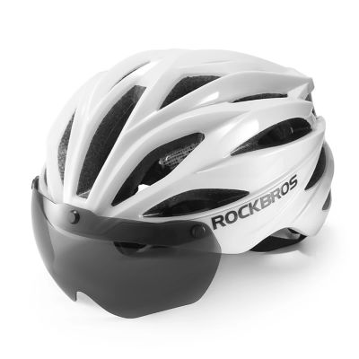 Rockbros Fahrradhelm mit Visier, abnehmbarer UV-Brille, Unisex, glänzend – Weiß