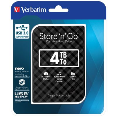 4. Verbatim Store 'n' Go USB 3.0 Tragbare Festplatte 4 TB - Schwarz