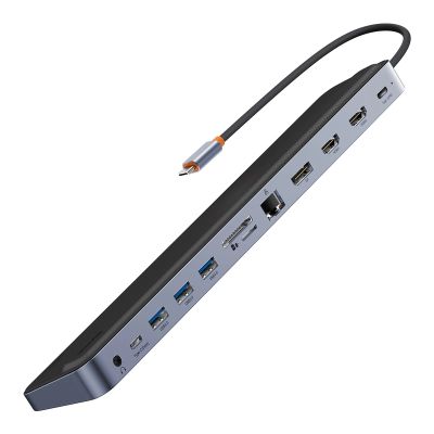 2. Baseus EliteJoy Gen2 Universal 12-in-1 USB HUB mit 25cm USB-C Kabel, Notebookständer, USB-A / USB-C / DP / HDMI / SD / TF / RJ45 / 3,5mm Klinke / PD 100W Grau (WKSX030213)