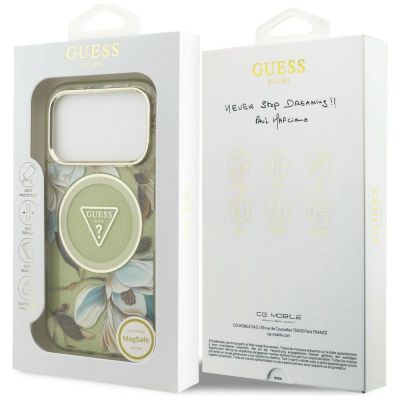 8. Guess IML Glitter Flowers Triangle MagSafe Hülle für iPhone 18 Pro Max / 17 Pro Max – grün