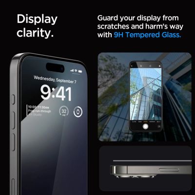 9. Spigen Glas.tR EZ Fit FC gehärtetes Glas für iPhone 15 Pro – Schwarz 2 Stk.